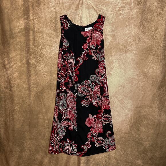 Vintage 90s Studio I Floral Paisley Maxi Shift Dress Black Red Sleeveless Boho - Picture 1 of 6